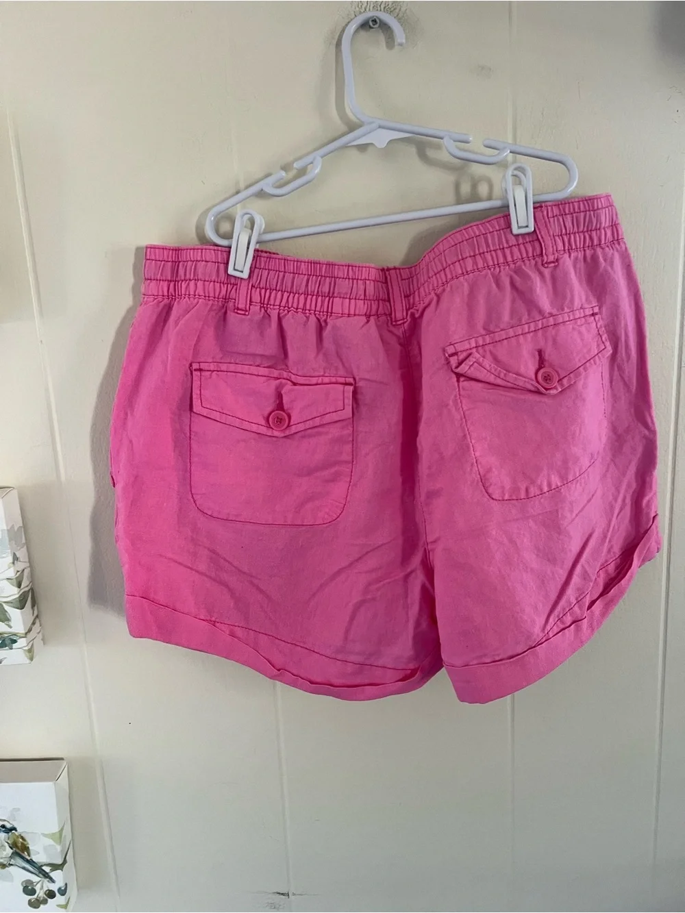 Ladies Size 10 Joe Fresh Pink High-Waist Drawstring Women’s Shorts - linen blend